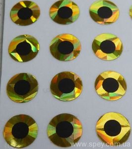 Глазки голографические плоские (4Trouts) цв.GOLD 6mm